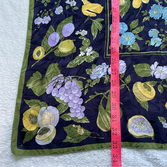 Navy Blue Floral Citrus Fruits Silky Head Wrap/Scarf - Picture 4 of 6